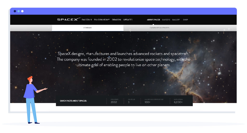 SpaceX landing page mission statement