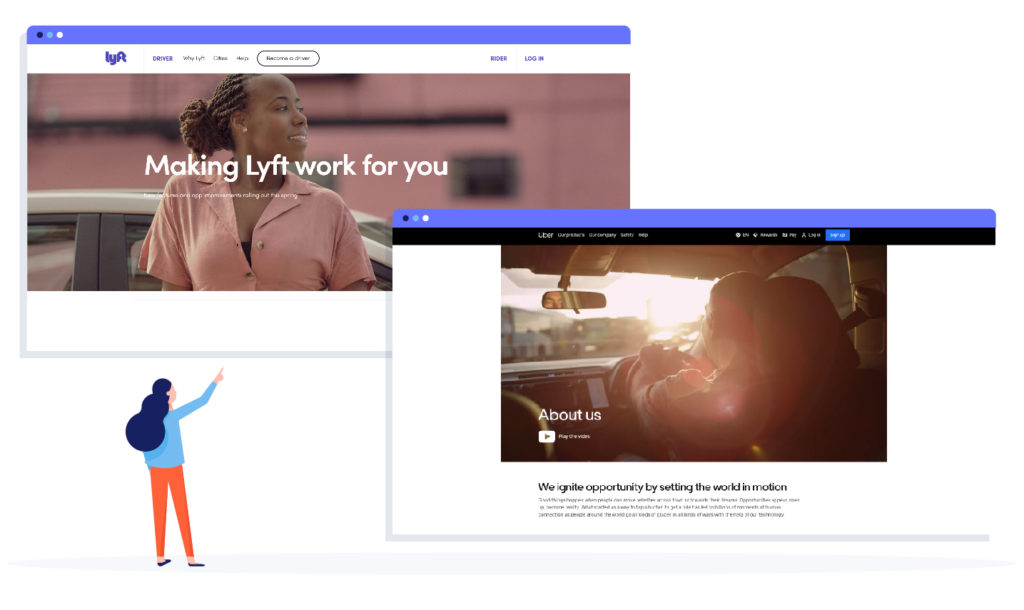 Lyft and Uber landing pages